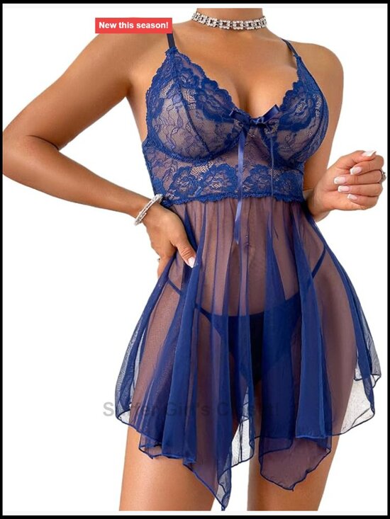 Other - Lace Babydoll Dress Pajama Set with Thong Deep V Neck